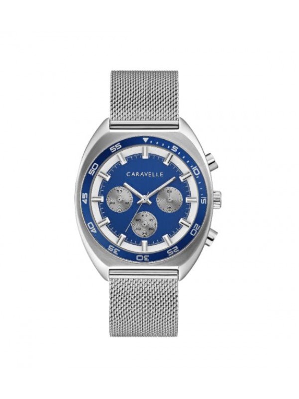 Caravelle by Bulova Mens 43K100 Stainless Chrono Blue Dial Interchangeable Bracelet Watch