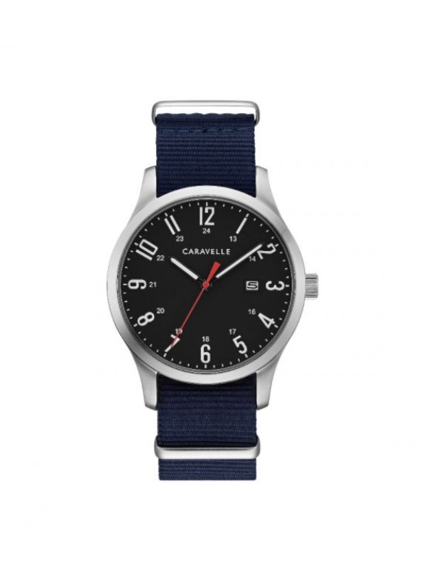 Caravelle Designed by Bulova Men's 43B160 Black Dial Interchangable Nylon Strap Watch