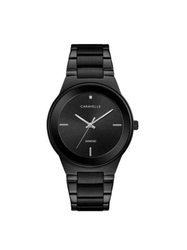Caravelle Designed by Bulova Men's 45D108 Modern Diamond Accent Black Stainless Bracelet Watch