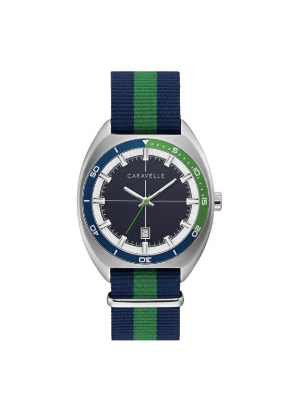Caravelle by Bulova Mens 43B169 NATO Navy and Green Nylon Strap Watch