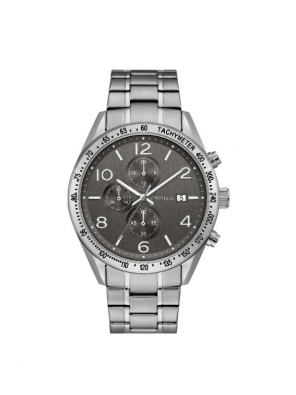 Caravelle by Bulova Mens 43B164 Stainless Chrono Black Dial Bracelet Watch