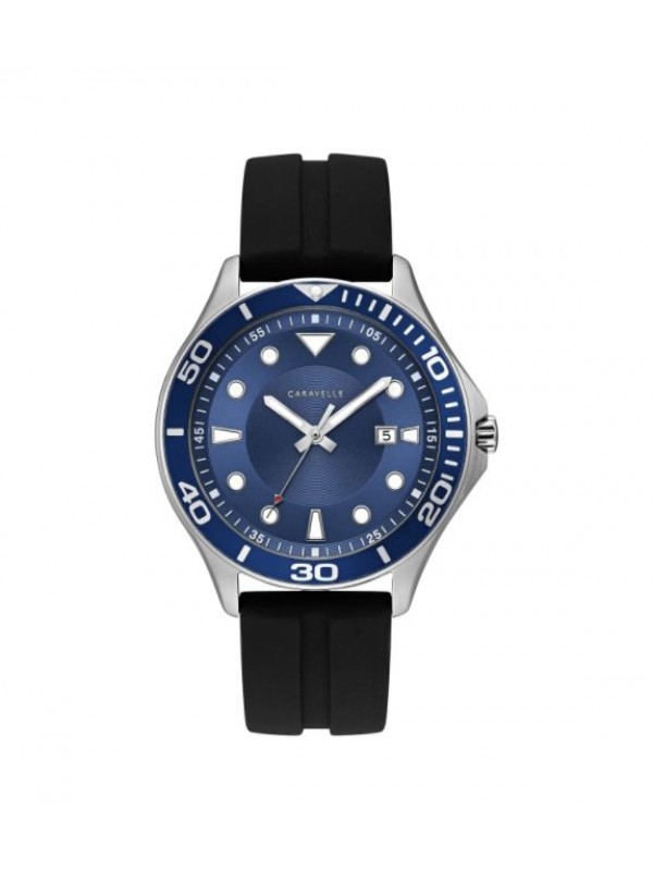 Caravelle Designed by Bulova Men's 43B155 Blue Dial Black Silicone Strap Sport Watch