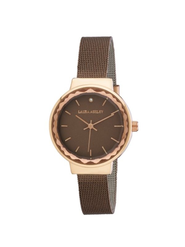 Laura Ashley Ladies LA31044BR Brown Facet Bezel Sunray Dial Mesh Watch