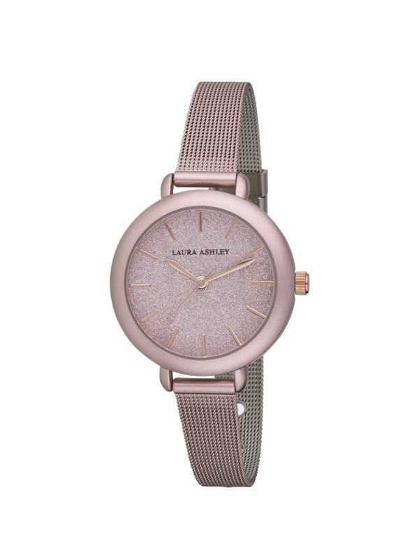 Laura Ashley Womens LA31069PK Glitz Sparkle Dial Spray Pink Mesh Band Watch