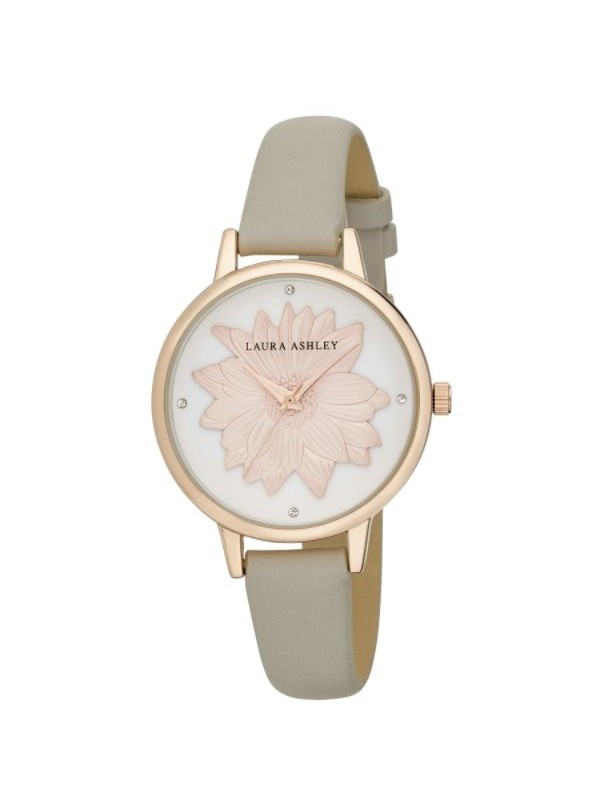 Laura Ashley Womens Rosegold Round "Flower" Dial Strap Watch