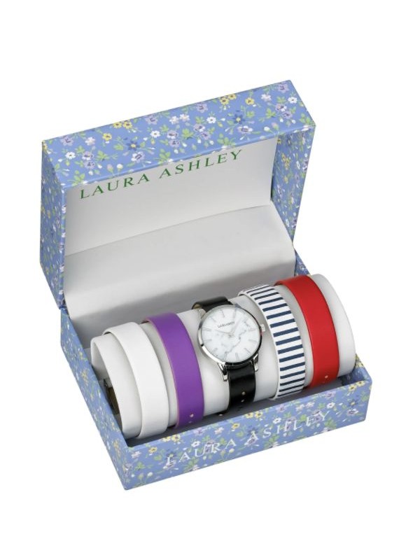 Laura Ashley Womens LASS1105SS Silver Case Solid Strap Watch Set Interchangeable Straps