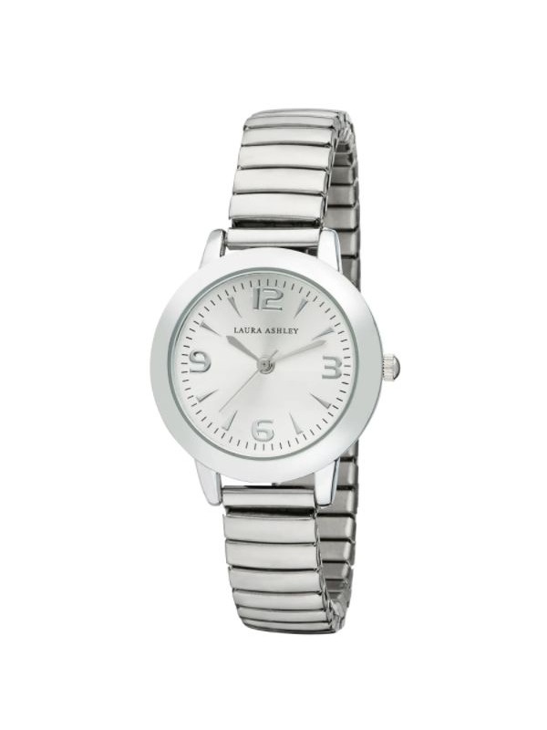 Laura Ashley Silver Women's Round Expandable Stainless Steel Bracelet Watch
