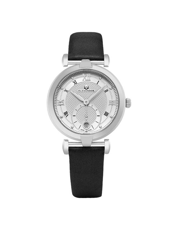 Alexander Women's Swiss Made Olympias Black Satin Leather Strap Watch