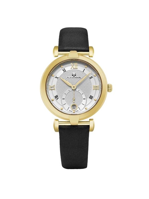 Alexander Women's Swiss Made Olympias Black Satin Leather Strap Watch