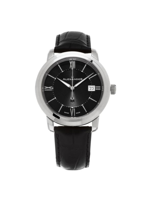 Alexander Men's 'Macedon' Black Dial Black Leather Strap Date Swiss Quartz Heroic Watch