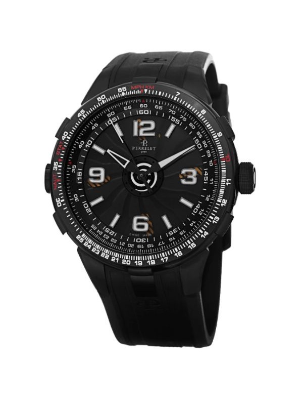 Perrelet Men's A1086/1 'Turbine Pilot' Black Dial Black Rubber Strap Slide Rule Automatic Watch