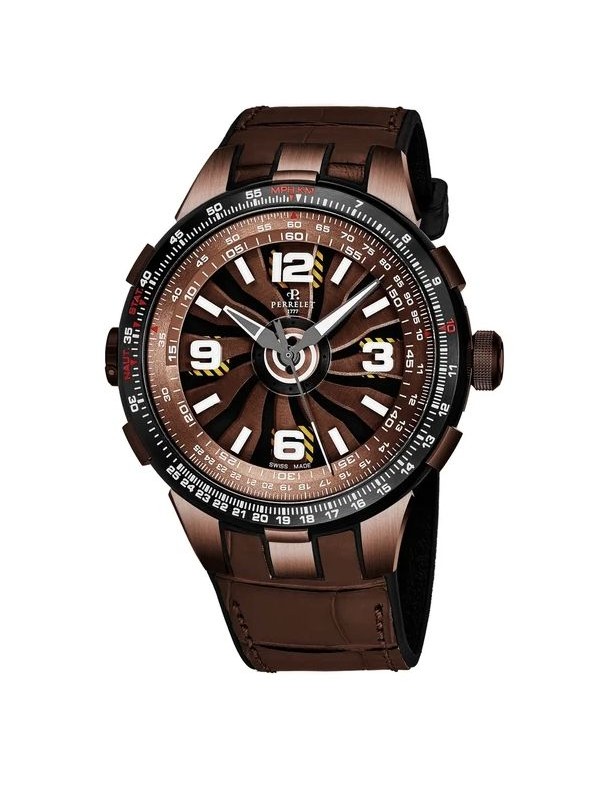 Perrelet Men's A1094/2 'Turbine Pilot' Brown Turbine Dial Brown Leather Strap Automatic Watch
