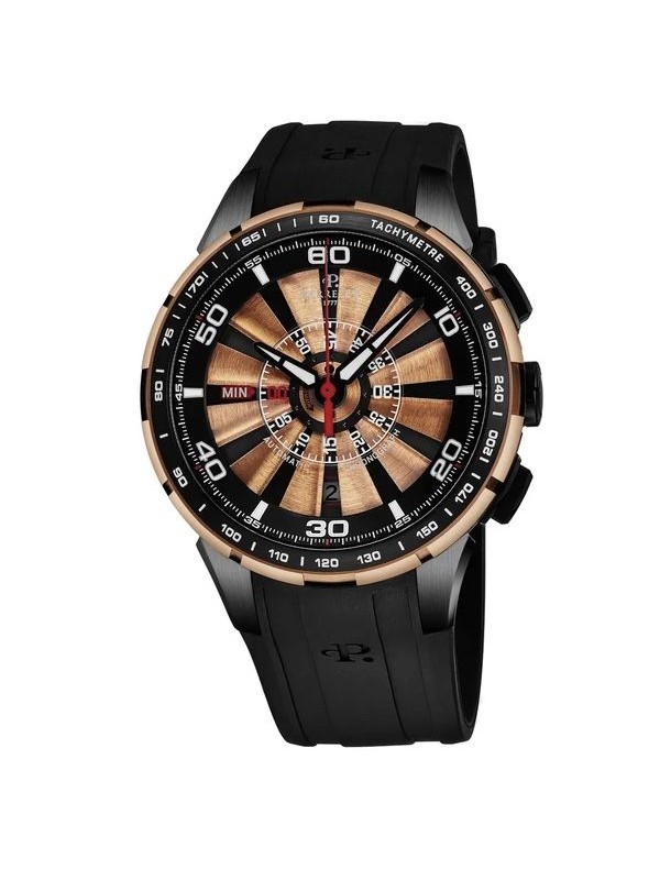 Perrelet Men's A3036/2 'Turbine Chrono' Black Dial Black Rubber Strap Automatic Watch