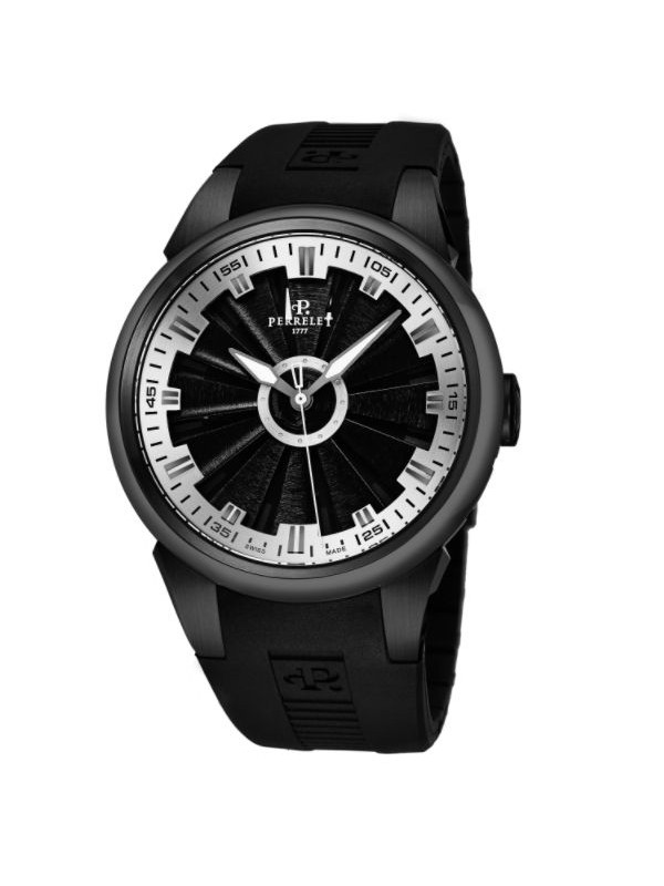 Perrelet Men's A1047/9 'Turbine' Black/Silver Dial Black Rubber Strap Automatic Watch