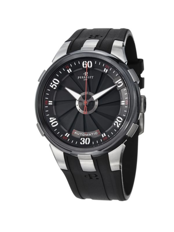 Perrelet Men's A1050/1 'Turbine XL' Black Dial Black Rubber Strap Watch