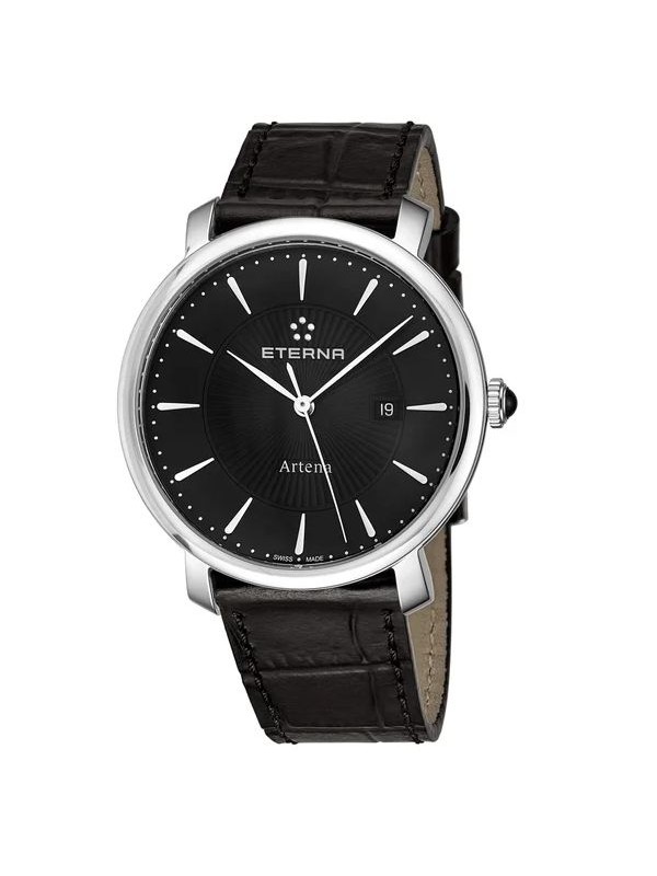 Eterna Women's 2510.41.41.1251 'Artena' Black Dial Black Leather Strap Quartz Swiss Made Watch