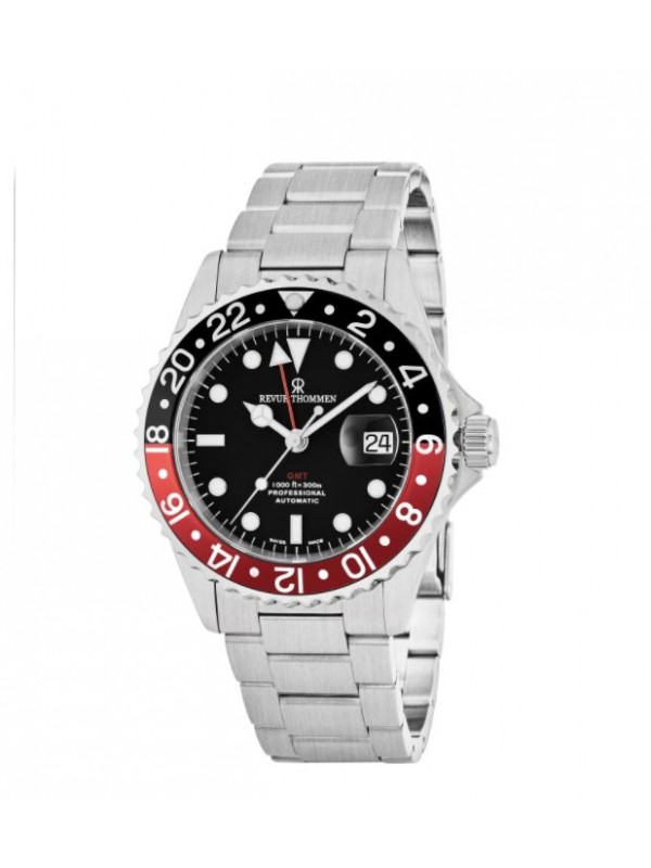 Revue Thommen Men's 17572.2136 'Diver' Black Dial Stainless Steel GMT Automatic Watch