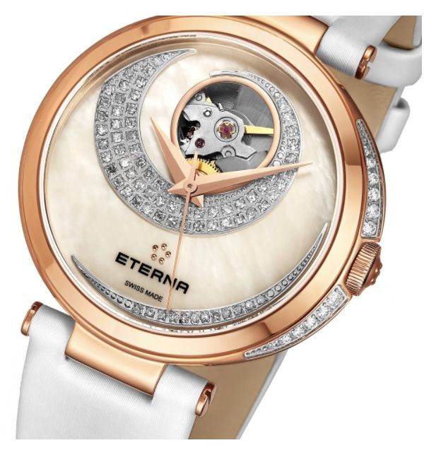 Eterna Women s 2943.60.69.1367 Grace White Mother of Pearl Open Art Diamond Dial White Satin Strap Automatic Watch