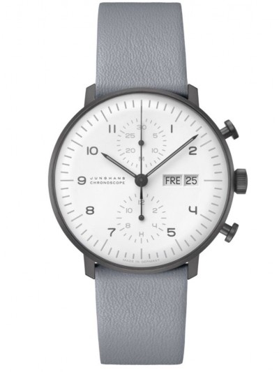 027/4008.04 max bill Chronoscope Automatic Watch Grey Leather Strap