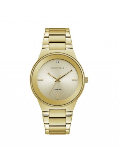 Caravelle by Bulova Mens 44D100 Gold-Tone Stainless Diamond Accent Bracelet Watch