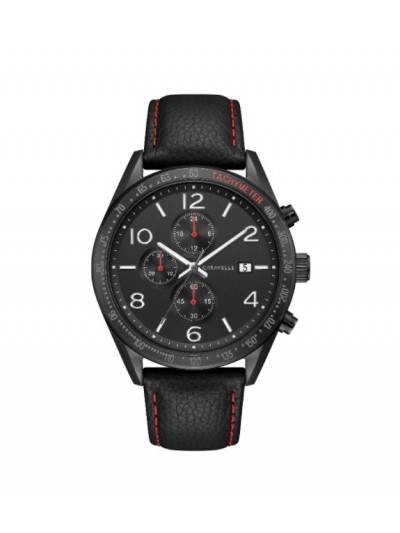 Caravelle by Bulova Mens 45B153 Black IP Stainless Chrono Black Leather Strap Watch