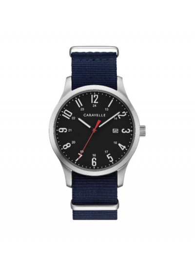Caravelle Designed by Bulova Men's 43B160 Black Dial Interchangable Nylon Strap Watch