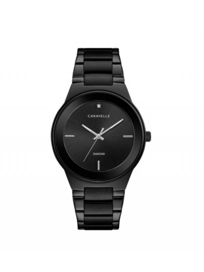 Caravelle Designed by Bulova Men's 45D108 Modern Diamond Accent Black Stainless Bracelet Watch