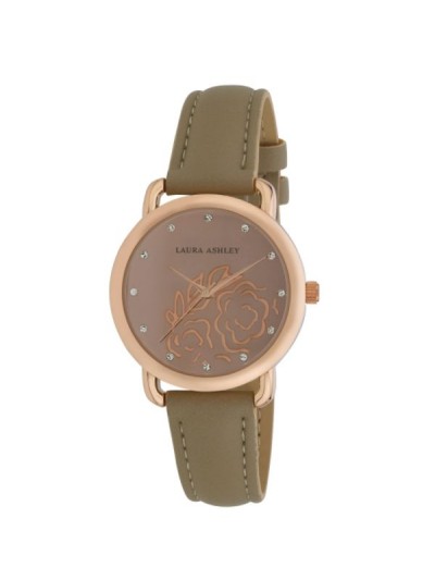 Laura Ashley Womens Rosegold Floral Mirror Dial Strap Watch