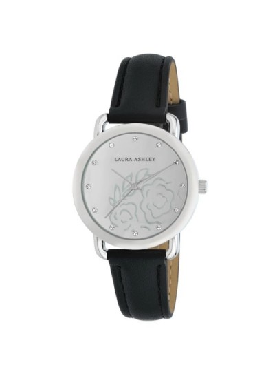 Laura Ashley Womens Silver Floral Mirror Dial Strap Watch