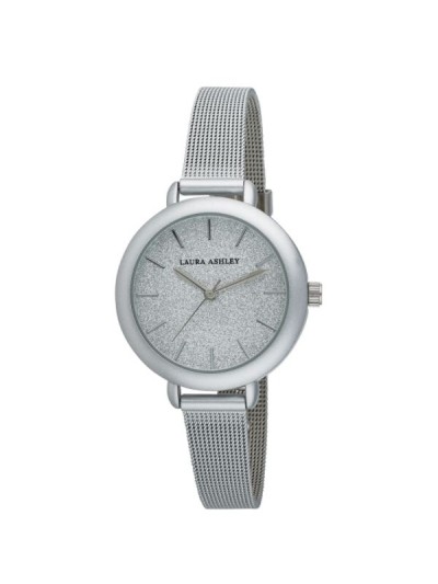 Laura Ashley Womens LA31069SS Glitz Sparkle Dial Spray Silver Mesh Band Watch