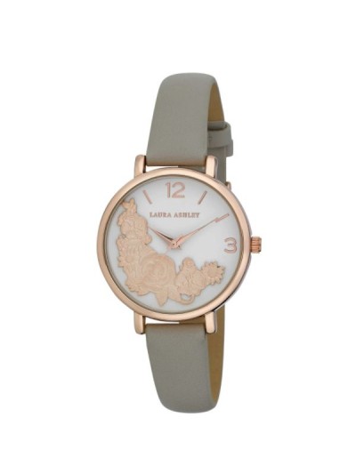 Laura Ashley Womens Rosegold Round Floral Bounty Strap Watch