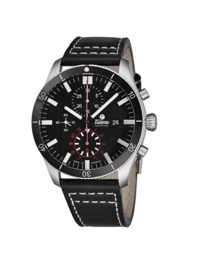 Tutima Men's 6401-01 'Grand Flieger' Black Dial Black Leather Chronograph German Mechanical Automatic Watch