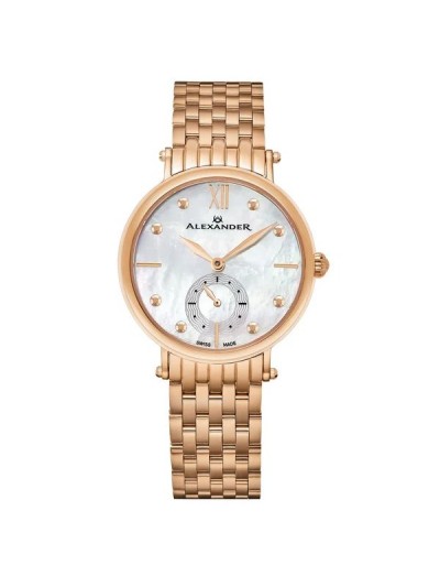 Alexander Women's Swiss Made 'Roxana' Rose Tone Stainless Steel Link Bracelet Watch