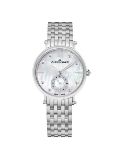 Alexander Women's Swiss Made 'Roxana' Stainless Steel Link Bracelet Watch