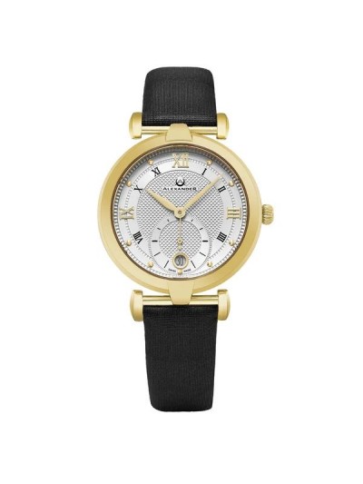 Alexander Women's Swiss Made Olympias Black Satin Leather Strap Watch