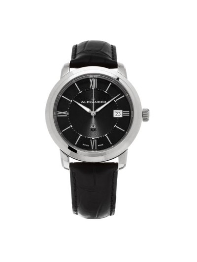 Alexander Men's 'Macedon' Black Dial Black Leather Strap Date Swiss Quartz Heroic Watch