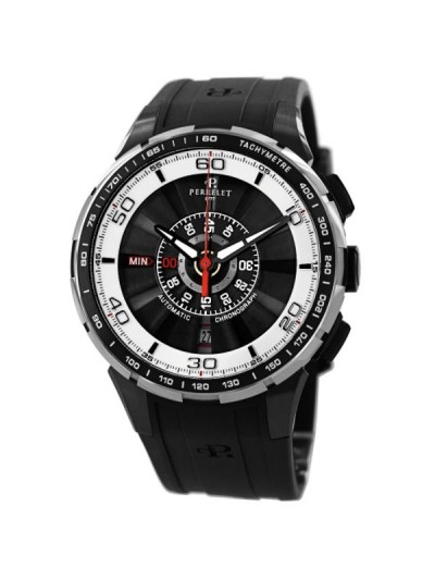 Perrelet Men's A1075/1 'Turbine Chrono' Black/White Dial Black Rubber Strap Automatic Watch