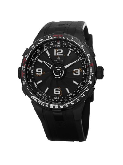 Perrelet Men's A1086/1 'Turbine Pilot' Black Dial Black Rubber Strap Slide Rule Automatic Watch