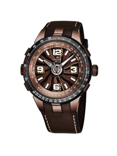 Perrelet Men's A1094/1A 'Turbine Pilot' Brown Turbine Dial Brown Leather Strap Automatic Watch