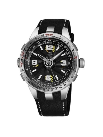 Perrelet Men's A1085/1A 'Turbine Pilot' Black/Yellow Dial Black Leather Strap Automatic Watch