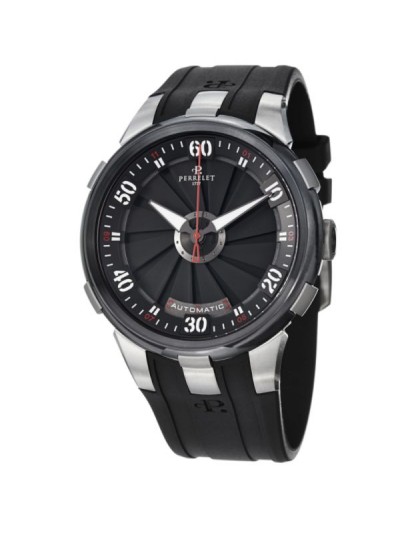 Perrelet Men's A1050/1 'Turbine XL' Black Dial Black Rubber Strap Watch