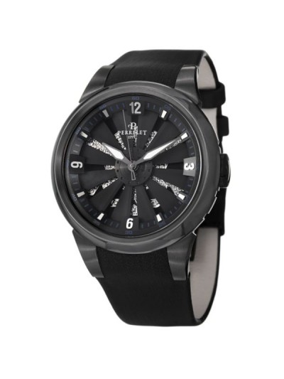 Perrelet Women's A4022/1 'Turbine Toxic/Skull' Black Diamond Dial Black Watch 
