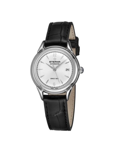 Eterna Women's 2956.41.13.1389 'Heritage 1948 For Her' Silver Dial Black Leather Strap Automatic Watch