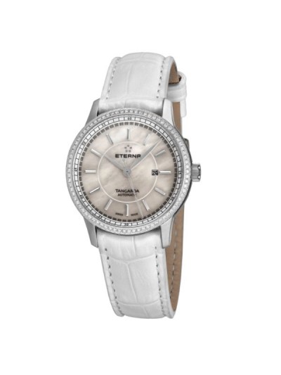 Eterna Women's 2947.50.61.1293 'Tangaroa' Mother of Pearl Dial White Leather Strap Diamond Automatic Watch