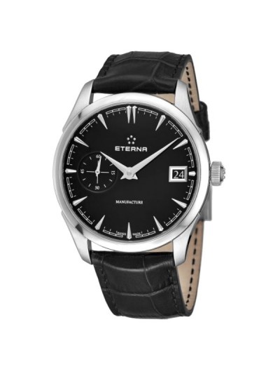 Eterna Men's 7682.41.40.1321 'Heritage' Black Dial Black Leather Strap Small Seconds Automatic Swiss Made Watch