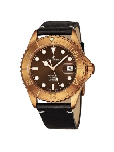 Revue Thommen Men's 17571.2593 'Diver' Brown Dial Black Leather Strap Date Automatic Watch