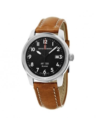 Revue Thommen Men's 16052.2537 'Air speed XL' Black Dial Brown Leather Strap Swiss Mechanical Watch