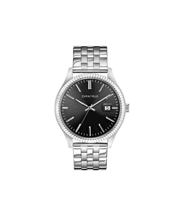 Caravelle Designed by Bulova Men's 43B157 Coin Edge Stainless Grey Dial Bracelet Watch