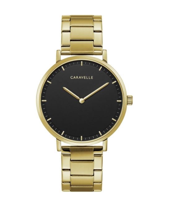 Caravelle by Bulova Mens 44A112 Gold-Tone Black Dial Bracelet Watch