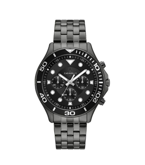 Caravelle Designed by Bulova Men's 45A144 Black Stainless Chrono Bracelet Watch